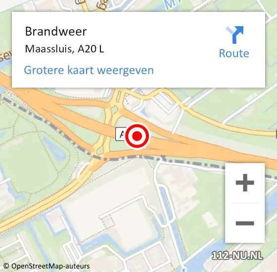 Locatie op kaart van de 112 melding: Brandweer Maassluis, A20 R op 13 november 2017 17:14