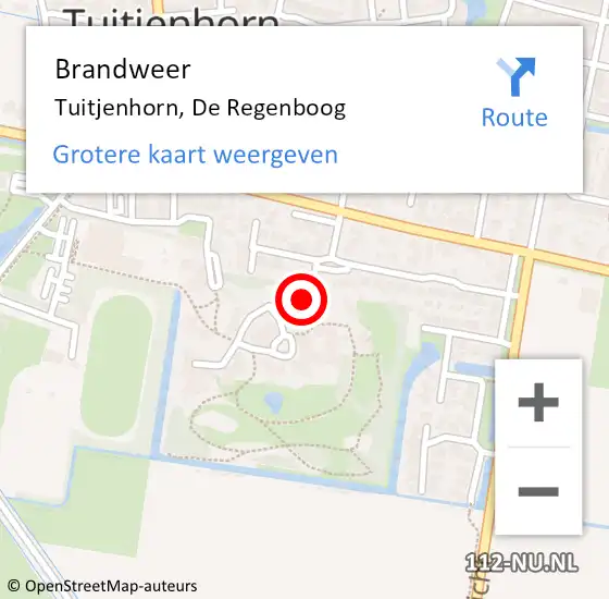 Locatie op kaart van de 112 melding: Brandweer Tuitjenhorn, De Regenboog op 13 november 2017 17:44