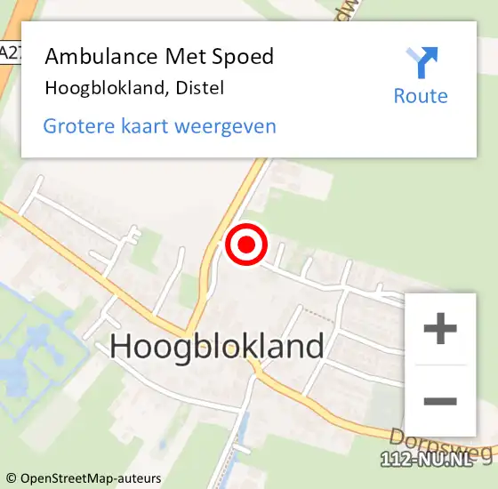 Locatie op kaart van de 112 melding: Ambulance Met Spoed Naar Hoogblokland, Distel op 13 november 2017 18:41