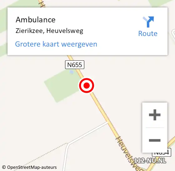 Locatie op kaart van de 112 melding: Ambulance Zierikzee, Heuvelsweg op 13 november 2017 18:54