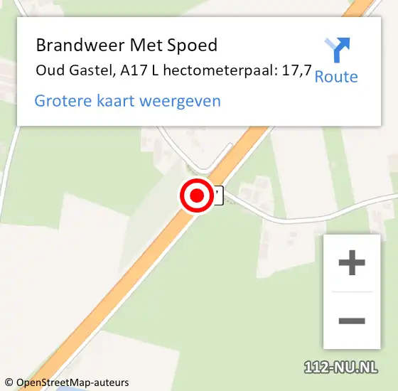 Locatie op kaart van de 112 melding: Brandweer Met Spoed Naar Oud Gastel, A17 L hectometerpaal: 17,7 op 13 november 2017 20:03