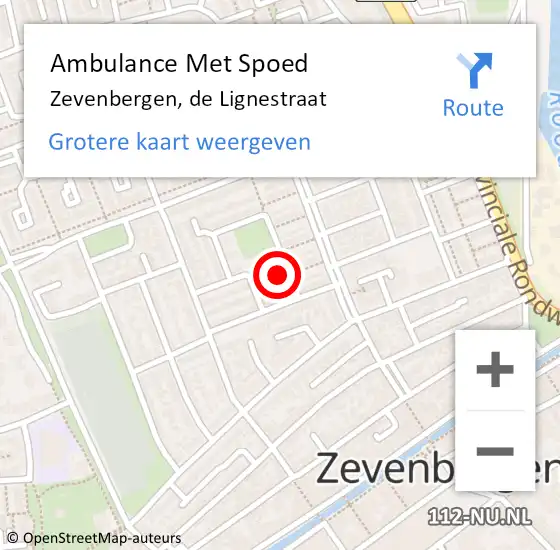 Locatie op kaart van de 112 melding: Ambulance Met Spoed Naar Zevenbergen, de Lignestraat op 13 november 2017 20:04