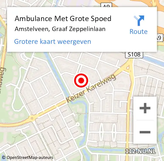 Locatie op kaart van de 112 melding: Ambulance Met Grote Spoed Naar Amstelveen, Graaf Zeppelinlaan op 13 november 2017 20:48