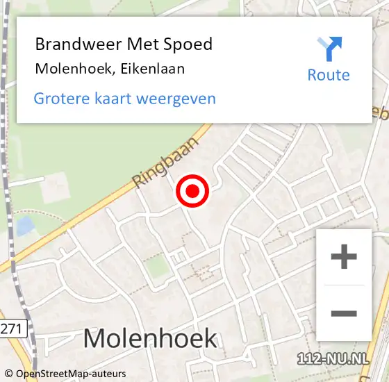 Locatie op kaart van de 112 melding: Brandweer Met Spoed Naar Molenhoek, Eikenlaan op 13 november 2017 21:08