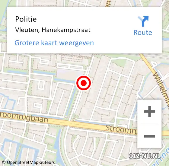 Locatie op kaart van de 112 melding: Politie Vleuten, Hanekampstraat op 13 november 2017 22:33