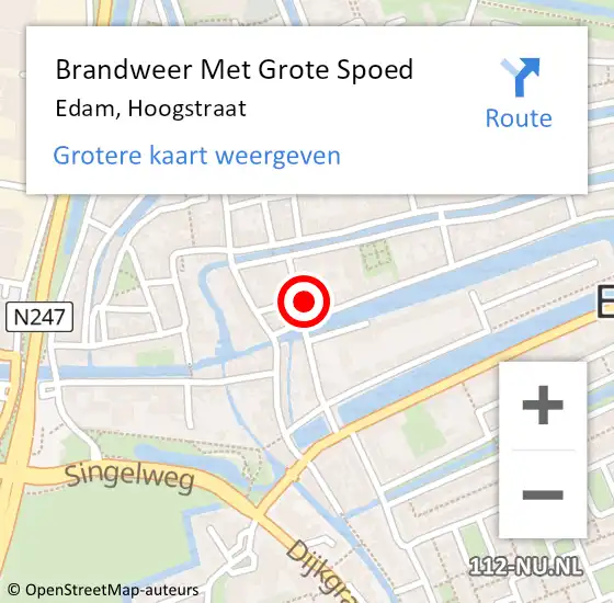 Locatie op kaart van de 112 melding: Brandweer Met Grote Spoed Naar Edam, Hoogstraat op 13 november 2017 22:45