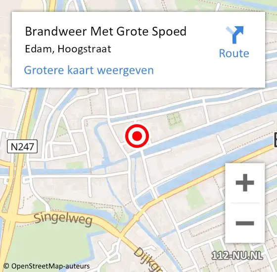 Locatie op kaart van de 112 melding: Brandweer Met Grote Spoed Naar Edam, Hoogstraat op 13 november 2017 22:57