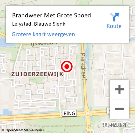 Locatie op kaart van de 112 melding: Brandweer Met Grote Spoed Naar Lelystad, Blauwe Slenk op 13 november 2017 23:24