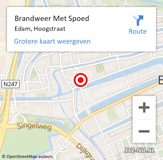 Locatie op kaart van de 112 melding: Brandweer Met Spoed Naar Edam, Hoogstraat op 13 november 2017 23:58