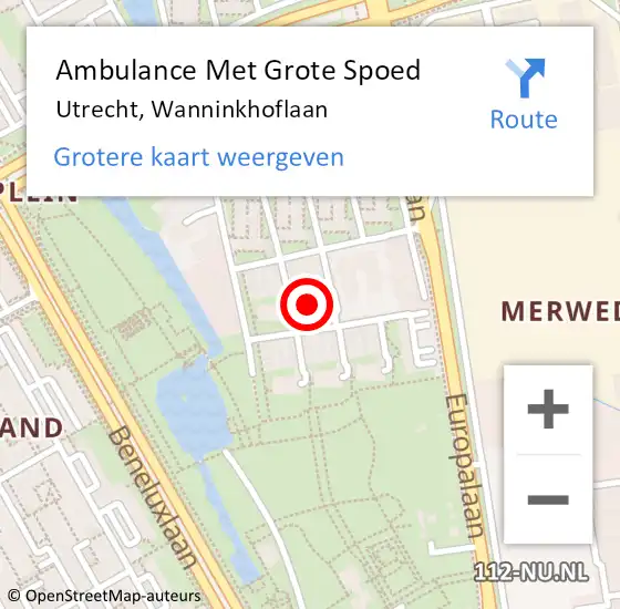 Locatie op kaart van de 112 melding: Ambulance Met Grote Spoed Naar Utrecht, Wanninkhoflaan op 14 november 2017 04:11