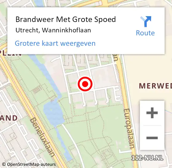 Locatie op kaart van de 112 melding: Brandweer Met Grote Spoed Naar Utrecht, Wanninkhoflaan op 14 november 2017 04:11