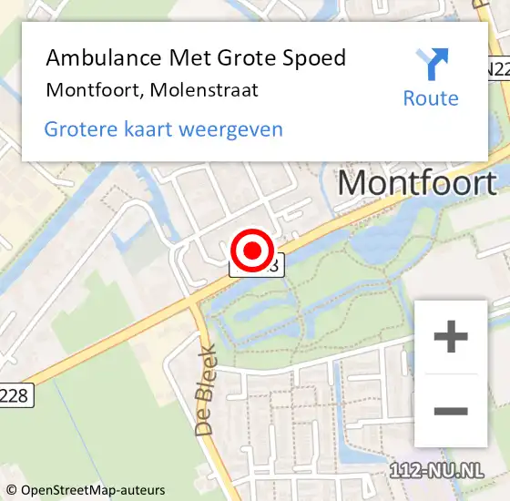 Locatie op kaart van de 112 melding: Ambulance Met Grote Spoed Naar Montfoort, Molenstraat op 14 november 2017 04:25