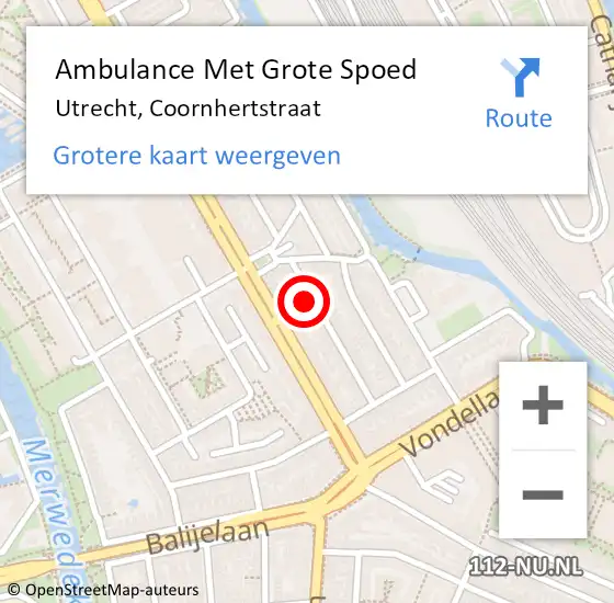 Locatie op kaart van de 112 melding: Ambulance Met Grote Spoed Naar Utrecht, Coornhertstraat op 14 november 2017 07:42