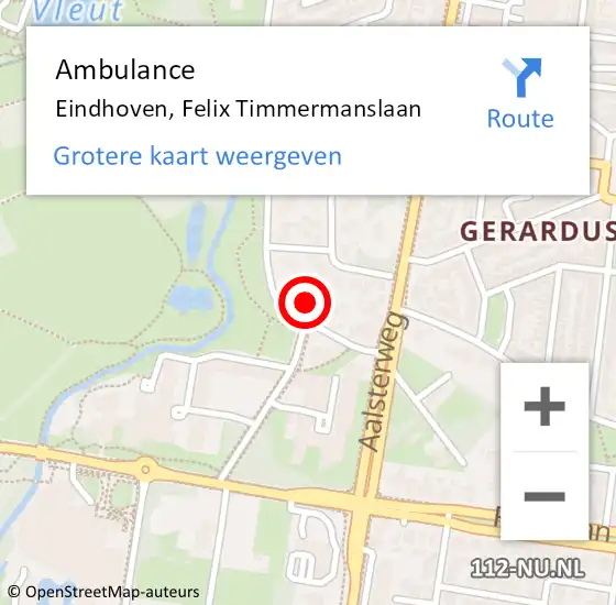 Locatie op kaart van de 112 melding: Ambulance Eindhoven, Felix Timmermanslaan op 14 november 2017 08:03