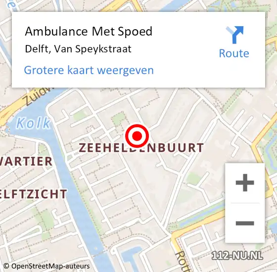 Locatie op kaart van de 112 melding: Ambulance Met Spoed Naar Delft, Van Speykstraat op 14 november 2017 10:12