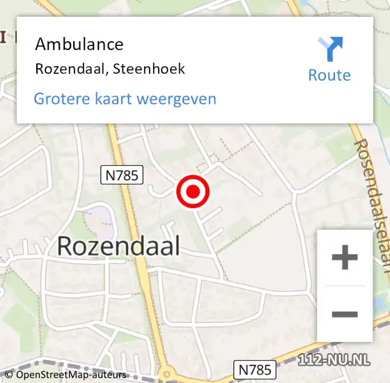 Locatie op kaart van de 112 melding: Ambulance Rozendaal, Steenhoek op 14 november 2017 12:24