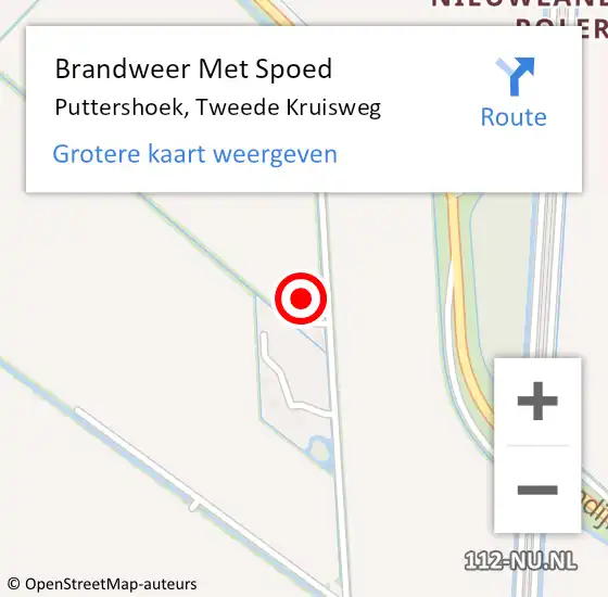 Locatie op kaart van de 112 melding: Brandweer Met Spoed Naar Puttershoek, Tweede Kruisweg op 6 februari 2014 23:02