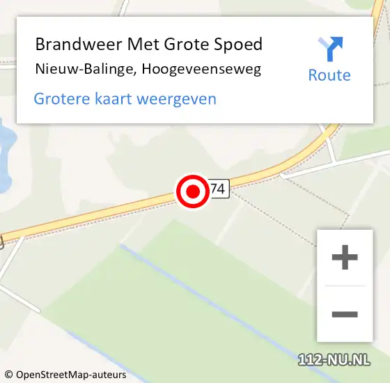 Locatie op kaart van de 112 melding: Brandweer Met Grote Spoed Naar Nieuw-Balinge, Hoogeveenseweg op 14 november 2017 14:36