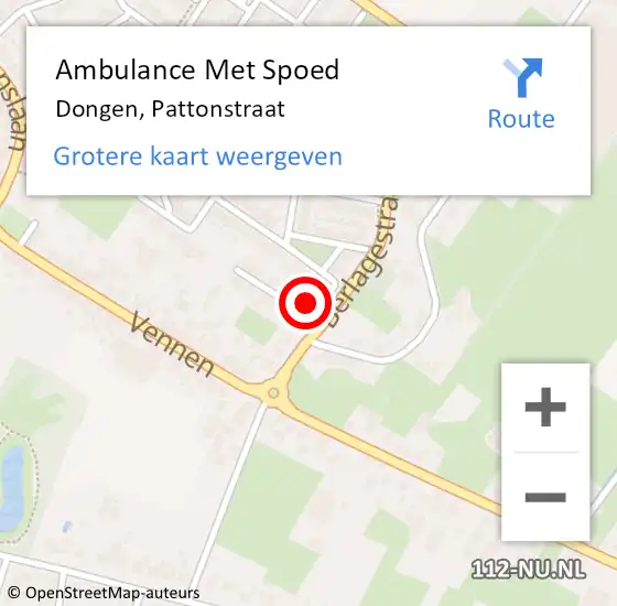 Locatie op kaart van de 112 melding: Ambulance Met Spoed Naar Dongen, Pattonstraat op 14 november 2017 15:40