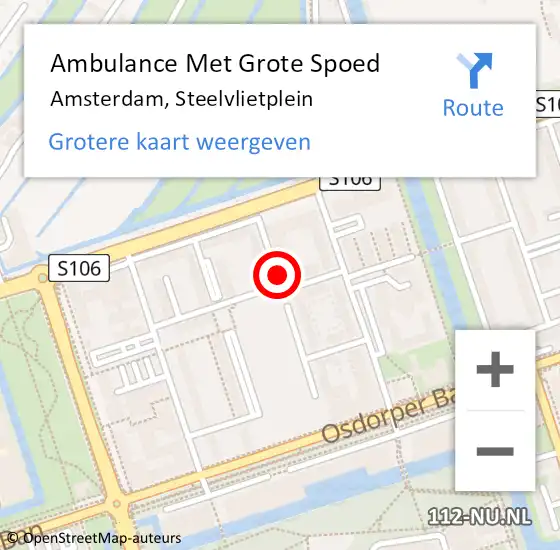 Locatie op kaart van de 112 melding: Ambulance Met Grote Spoed Naar Amsterdam, Steelvlietplein op 14 november 2017 15:45