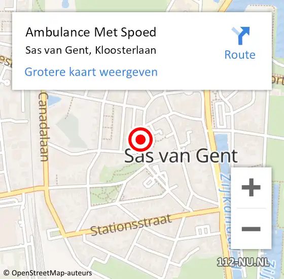 Locatie op kaart van de 112 melding: Ambulance Met Spoed Naar Sas van Gent, Kloosterlaan op 14 november 2017 16:29