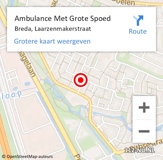 Locatie op kaart van de 112 melding: Ambulance Met Grote Spoed Naar Breda, Laarzenmakerstraat op 14 november 2017 17:09