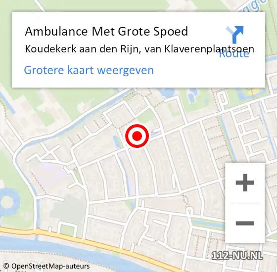 Locatie op kaart van de 112 melding: Ambulance Met Grote Spoed Naar Koudekerk aan den Rijn, van Klaverenplantsoen op 14 november 2017 19:57