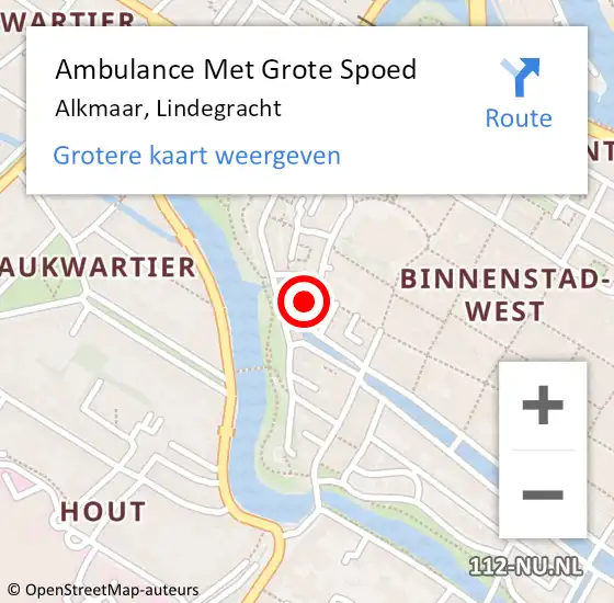 Locatie op kaart van de 112 melding: Ambulance Met Grote Spoed Naar Alkmaar, Lindegracht op 14 november 2017 20:28