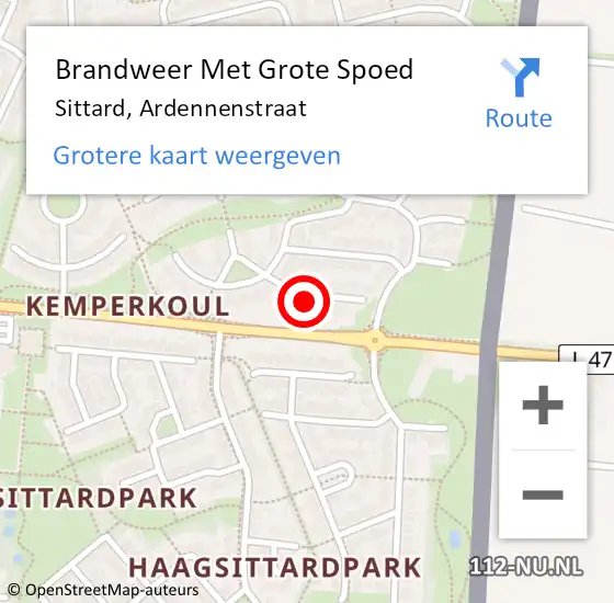 Locatie op kaart van de 112 melding: Brandweer Met Grote Spoed Naar Sittard, Ardennenstraat op 14 november 2017 20:35