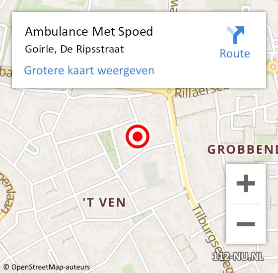 Locatie op kaart van de 112 melding: Ambulance Met Spoed Naar Goirle, De Ripsstraat op 14 november 2017 22:14