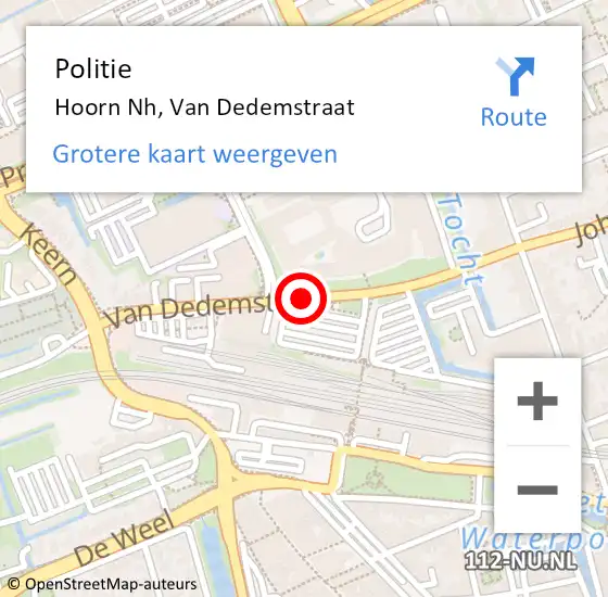 Locatie op kaart van de 112 melding: Politie Hoorn Nh, Van Dedemstraat op 14 november 2017 23:36