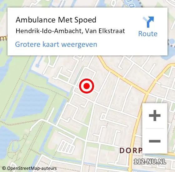 Locatie op kaart van de 112 melding: Ambulance Met Spoed Naar Hendrik-Ido-Ambacht, Van Elkstraat op 15 november 2017 01:31