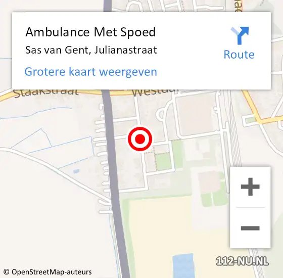 Locatie op kaart van de 112 melding: Ambulance Met Spoed Naar Sas van Gent, Julianastraat op 15 november 2017 01:43