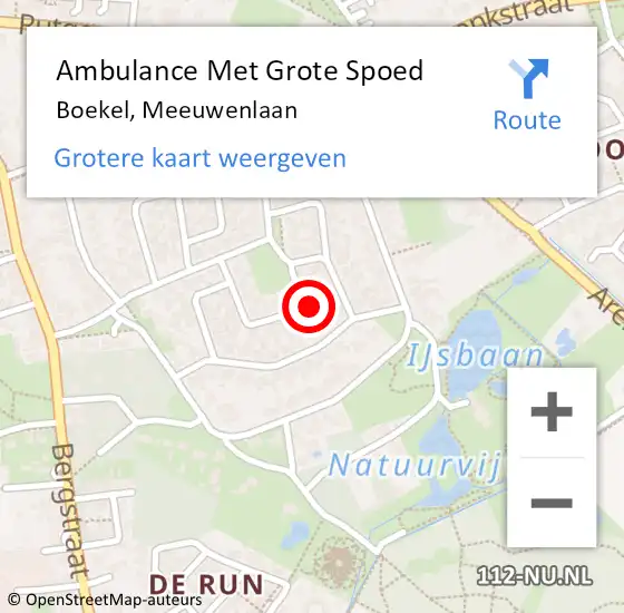 Locatie op kaart van de 112 melding: Ambulance Met Grote Spoed Naar Boekel, Meeuwenlaan op 15 november 2017 04:56