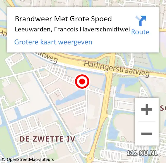 Locatie op kaart van de 112 melding: Brandweer Met Grote Spoed Naar Leeuwarden, Francois Haverschmidtwei op 15 november 2017 05:04