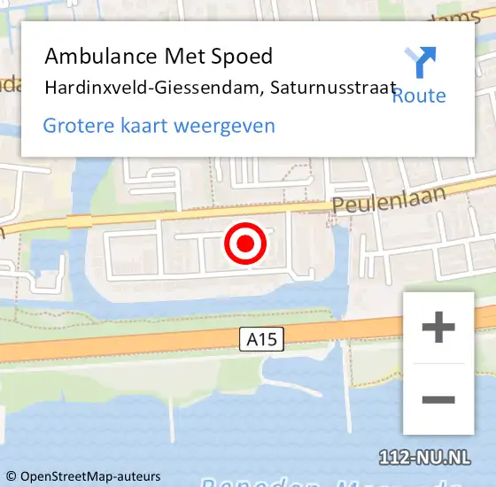 Locatie op kaart van de 112 melding: Ambulance Met Spoed Naar Hardinxveld-Giessendam, Saturnusstraat op 15 november 2017 07:24