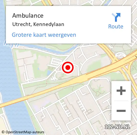 Locatie op kaart van de 112 melding: Ambulance Utrecht, Kennedylaan op 15 november 2017 07:35