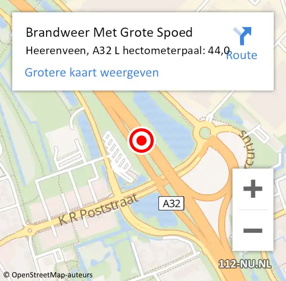 Locatie op kaart van de 112 melding: Brandweer Met Grote Spoed Naar Heerenveen, A32 R hectometerpaal: 43,1 op 15 november 2017 08:20