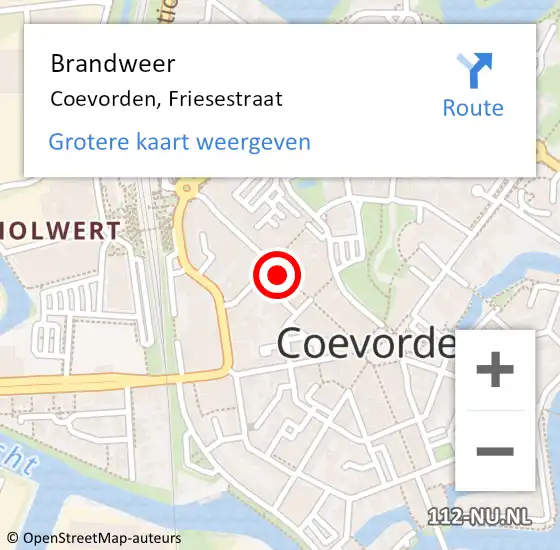 Locatie op kaart van de 112 melding: Brandweer Coevorden, Friesestraat op 15 november 2017 09:34