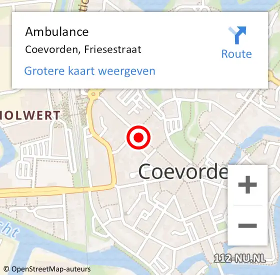 Locatie op kaart van de 112 melding: Ambulance Coevorden, Friesestraat op 15 november 2017 09:42