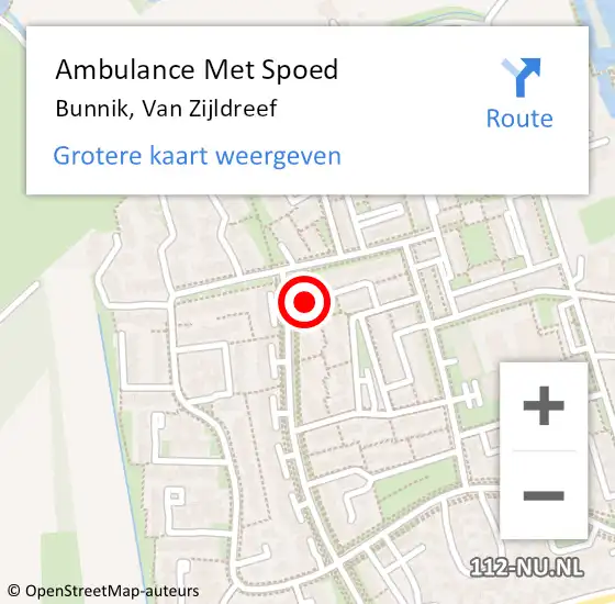 Locatie op kaart van de 112 melding: Ambulance Met Spoed Naar Bunnik, Van Zijldreef op 15 november 2017 09:56