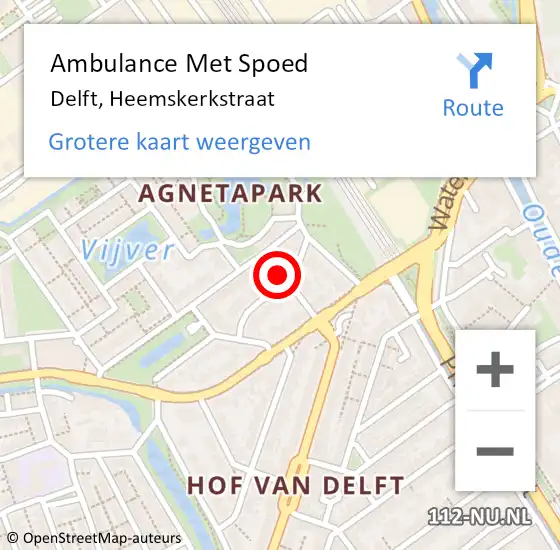 Locatie op kaart van de 112 melding: Ambulance Met Spoed Naar Delft, Heemskerkstraat op 15 november 2017 10:23