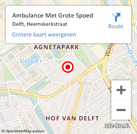 Locatie op kaart van de 112 melding: Ambulance Met Grote Spoed Naar Delft, Heemskerkstraat op 15 november 2017 11:14