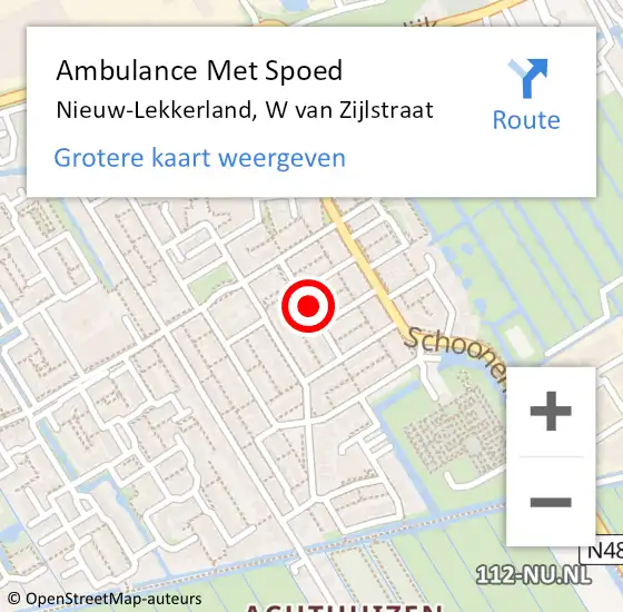 Locatie op kaart van de 112 melding: Ambulance Met Spoed Naar Nieuw-Lekkerland, W van Zijlstraat op 15 november 2017 11:14