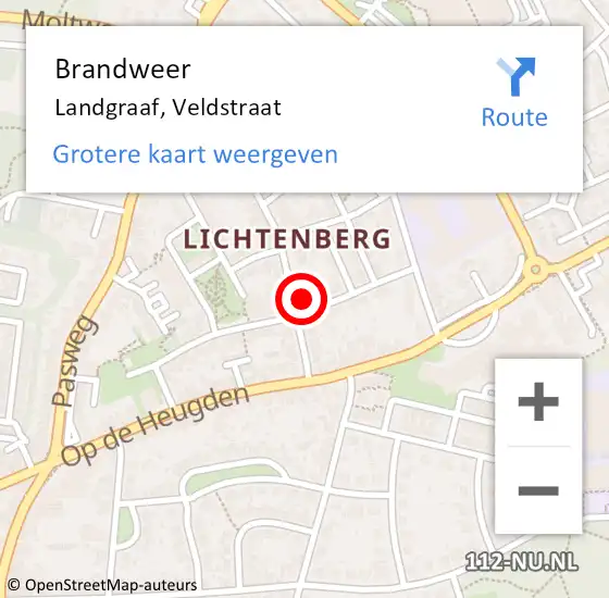 Locatie op kaart van de 112 melding: Brandweer Landgraaf, Veldstraat op 7 februari 2014 03:15