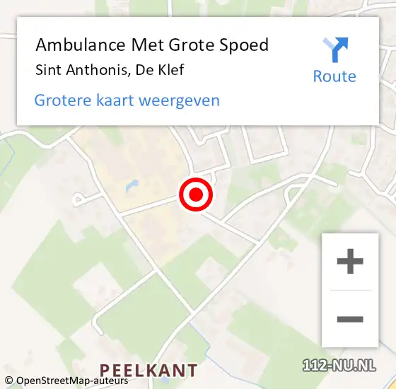 Locatie op kaart van de 112 melding: Ambulance Met Grote Spoed Naar Sint Anthonis, De Klef op 7 februari 2014 03:23