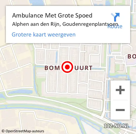 Locatie op kaart van de 112 melding: Ambulance Met Grote Spoed Naar Alphen aan den Rijn, Goudenregenplantsoen op 15 november 2017 12:03