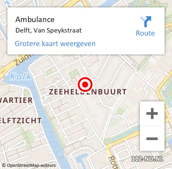 Locatie op kaart van de 112 melding: Ambulance Delft, Van Speykstraat op 15 november 2017 14:05