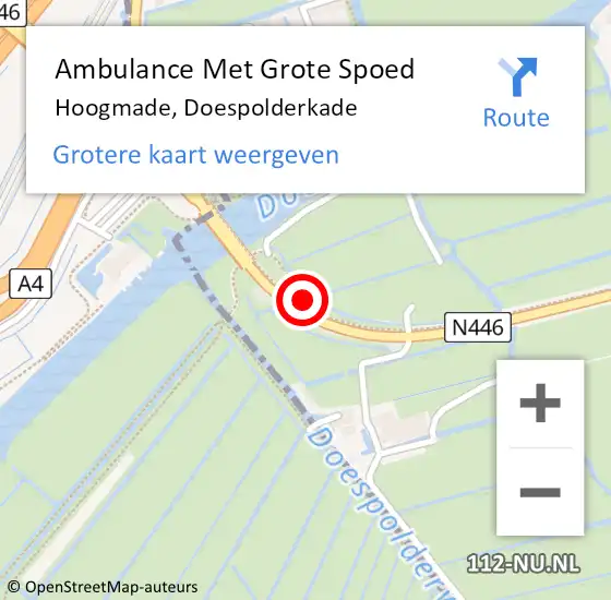 Locatie op kaart van de 112 melding: Ambulance Met Grote Spoed Naar Hoogmade, Doespolderkade op 15 november 2017 14:08