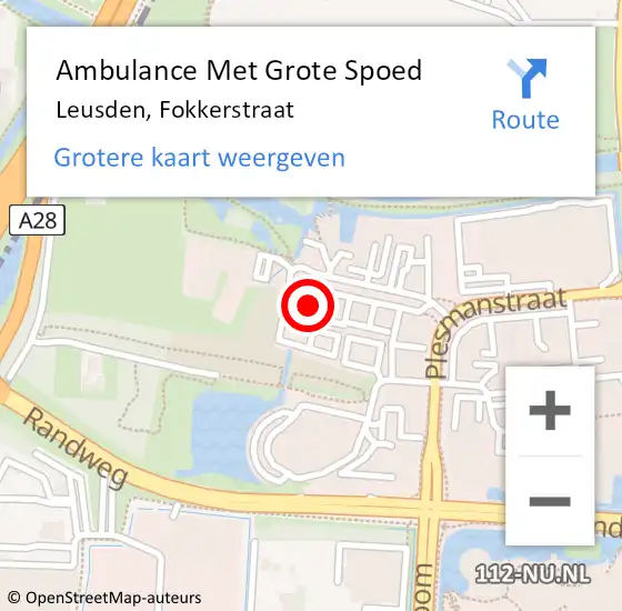 Locatie op kaart van de 112 melding: Ambulance Met Grote Spoed Naar Leusden, Fokkerstraat op 15 november 2017 15:10